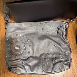 Coach Leather Vintage Metallic Gray Embossed Crossbody Bag